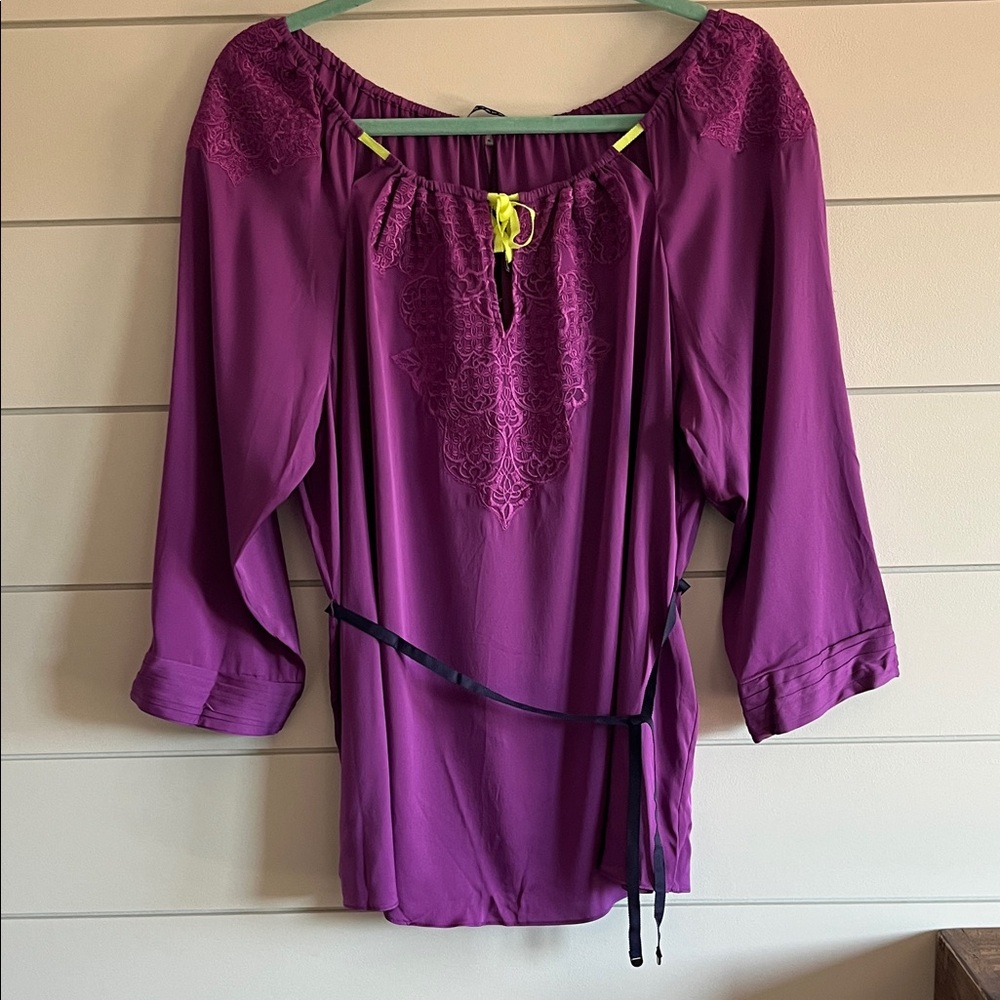 Elie Tahari Purple Blouse with Embroidery